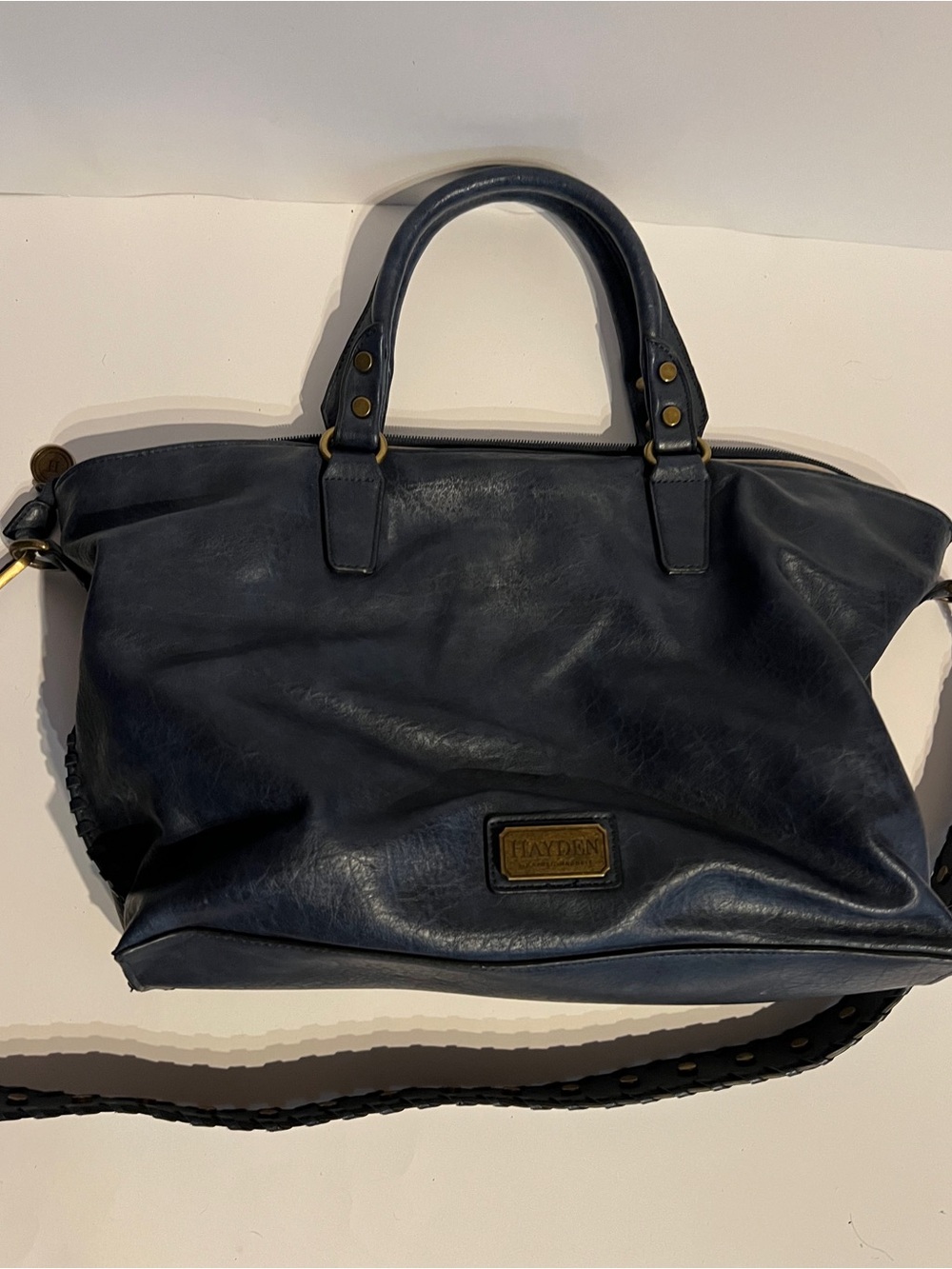 Hayden Dark Navy Leather Shoulder Tote with Top Handles